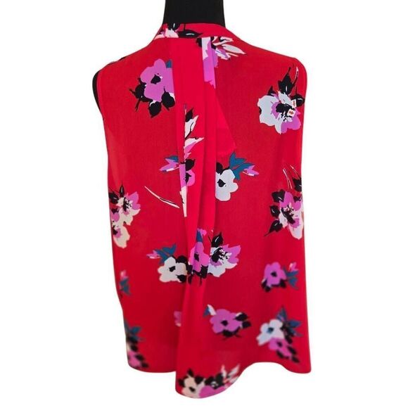 NWT 41 Hawthorn Womens Floral Sleeveless Breyson Pleated Blouse Red Black XXL - Picture 3 of 12
